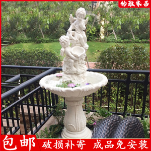大型欧式婚庆天使庭院砂岩流水喷泉摆件别墅花园鱼池水景雕塑装饰