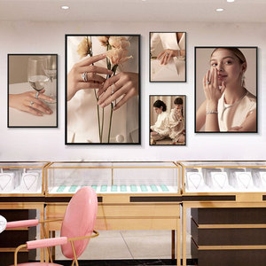 珠宝店装饰画工作室客厅项链戒指耳饰首饰挂画美女手表奢侈品壁画