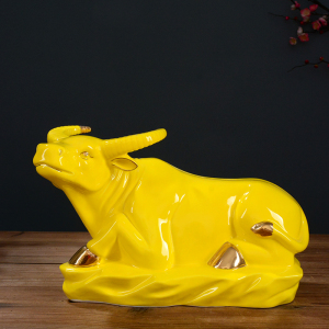 大号金黄色卧水牛转乾坤镇宅化煞招财陶瓷转运客厅玄关办装饰摆件