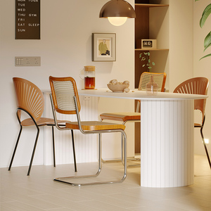 岛台岩板餐桌一体半圆弧形贴墙饭桌高端家用现代简约餐厅桌椅组合