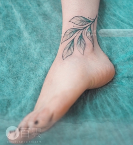 mg旗下/八百雲 天青色薄荷叶植物绿叶脚踝锁骨肩部性感唯美纹身贴