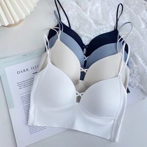 夏法式v领薄杯聚拢零感细肩带简约纯白色无钢圈无痕内衣美背文胸