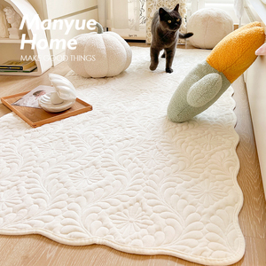蔓越家 ins乳酪奶油色卧室毛绒地垫床边毯家用防滑地板毯子地毯