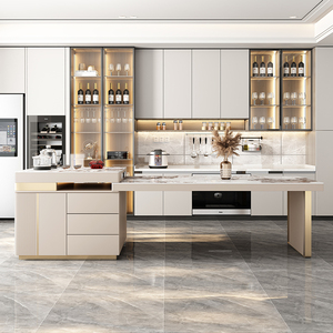 岩板中岛台餐桌一体可伸缩现代轻奢餐厅家用厨房多功能储物岛台