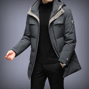 2021年冬新款中年男士羽绒服90鹅绒中长款棉衣商务防风保暖外套男