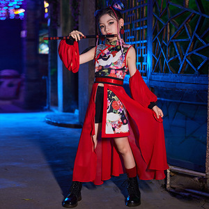 中国风儿童演出服爵士舞女童服装表演服国潮舞蹈服旗袍走秀套装潮