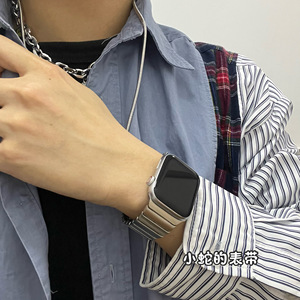 适用iwatch7苹果手表applewatch8表带s8金属不锈钢链高级s9男女s7