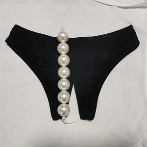 丁字裤女可插入按摩大珍珠性感内裤拉珠按摩胖mm女士大码开裆内入