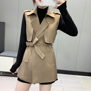 风衣马甲女2023春秋新款英伦无袖背心坎肩西装领外搭收腰马夹外套