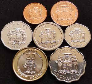 牙买加1990-2006年硬币7枚一套 10分-20元 外国钱币收藏 全新unc