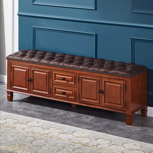 林海美式实木换鞋凳鞋柜家用门口进门玄关收纳可坐式入户穿鞋凳