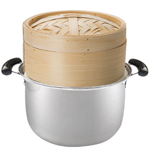 竹之森 竹蒸笼不锈钢蒸锅家用加厚明火汤锅厨房通用不锈钢锅
