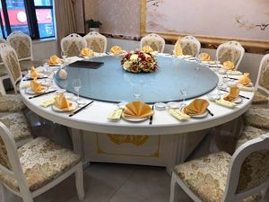 酒店电动餐桌大圆桌木转盘饭店实木电动圆台10-20人宴会桌火锅桌