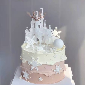 水晶鹿蛋糕装饰摆件 网红小鹿网纱圣诞树 圣诞节麋鹿烘焙蛋糕插件