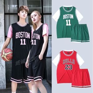 女生篮球服套装韩版假两件球衣男短袖训练服班服运动比赛队服定制