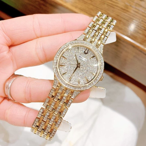 代购正品宝路华 bulova 时尚不锈钢水晶装饰镶钻金色女士手表