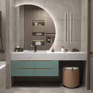 现代简约岩板浴室柜梳妆台组合一体洗手池洗脸盆卫生间洗漱台定制