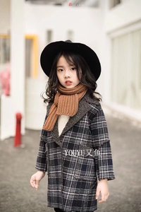 又鱼正品2017冬款女童装羊羔绒格子风衣韩版外套大衣57032