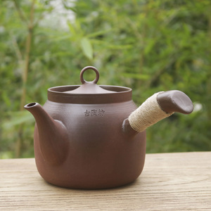 潮州古陶坊老岩泥煮茶壶粗陶砂铫侧把家商用大容量白黑普洱茶烧水