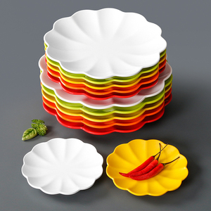 a5密胺彩色花边盘子10个装餐厅商用饭店创意凉菜盘仿瓷火锅店菜盘