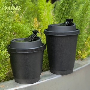 黑色咖啡热饮纸杯一次性双层中空奶茶90口径10安350ml打包外卖用