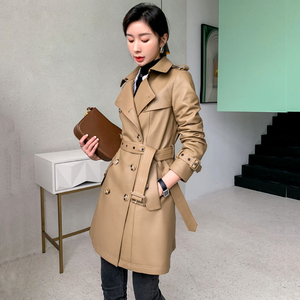 卡其色真皮皮衣女绵羊皮欧货中长款风衣海宁收腰系带纯皮秋冬外套