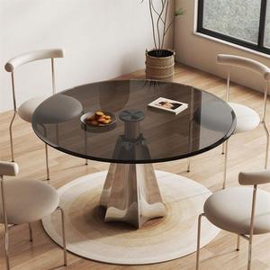 意式轻奢圆形圆桌休闲洽谈现代餐桌简约小户型钢化玻璃家用组合