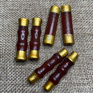 古玩杂项包浆鎏金老珠子辽金老玛瑙六棱管珠勒子项链竹节老配饰