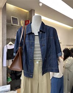 十三行夏季新款韩版减龄薄款短袖牛仔外套女单排扣立领衬衫上衣潮