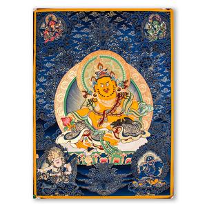 画师当增才让纯手绘唐卡蓝唐五方财神办公室挂画80*60cm