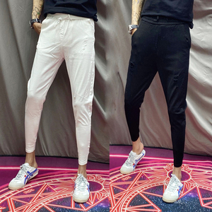 社会小伙九分破洞修身裤子男士潮流显瘦束脚裤网红同款精神小脚裤