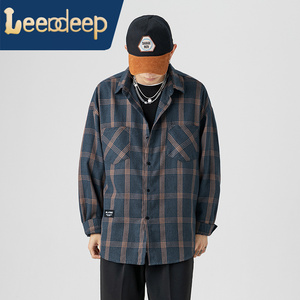 lee ddeep联名秋季原创自制日式新款高档个性简约格子衬衫男潮流