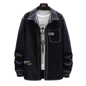 leeddeep牛仔衬衫男长袖春秋外套男薄款宽松日系春季浅色蓝色寸衫