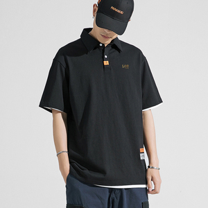 lee ddeep联名日系宽松落肩袖短袖t恤男轻商务短袖polo衫上衣潮