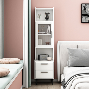 高款床头柜书架一体简约卧室多功能床边柜创意储物柜书柜窄欧松板