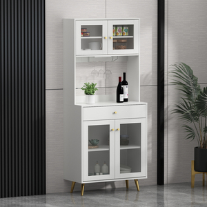 餐边柜一体靠墙现代简约轻奢高柜储物柜酒柜白色玻璃门柜展示柜