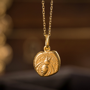 招财小蜜蜂土耳其授权金币纯金复古黄金吊坠足金轻奢小众项链女