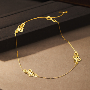 装饰艺术的典范 祥云纹花朵 贵族首饰 纯手工24k金黄金套链