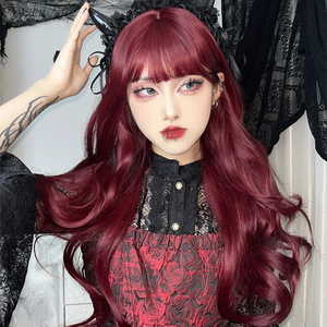 假发女长发自然仿真酒红色长卷发全头套式万圣节cos大波浪假发套
