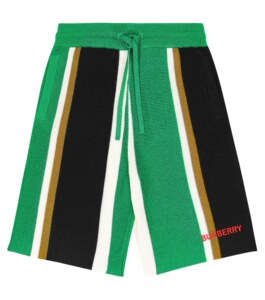 23春夏burberry巴宝莉童装绿色条纹装饰抽绳松紧羊绒混纺短裤代购