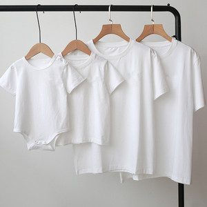 全家福亲子装夏装纯白T恤短袖一家三口四口母女婴儿影楼百天拍照
