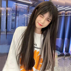 假发女长发染色网红挂耳染渐变灰逼真自然漫画刘海全头套式长直发