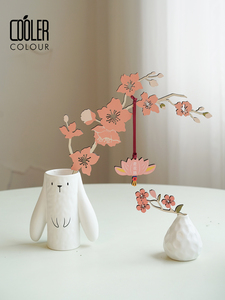 CoolerColour原创专利兔子陶瓷花瓶新年过年桃花梅花仿真木花小号