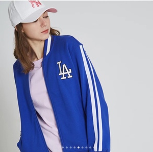mlb韩国代购蓝色棒球服外套短款宽松la徽标夹克超值特价