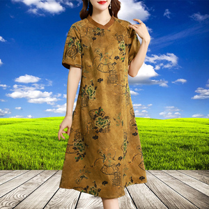 断码清仓正宗真丝香云纱连衣裙女夏季新款高档气质妈妈桑蚕丝裙子