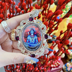 泰国手工艺 佛牌真品 鲁士纳络 湿婆申吊坠 艺铉佛尚镀银镶钻外壳