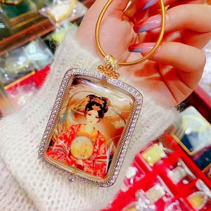 泰国手工艺品 佛牌真品 阿赞莫 凤求凰吊坠 霓裳芸素鎏金镶钻外壳