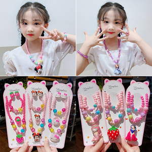 韩国儿童发光项链手链戒指耳夹套装公主可爱卡通首饰女童饰品首饰