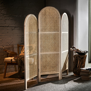 藤编日式折叠复古屏风隔断客厅手工实木真藤玄关卧室移动艺术折屏