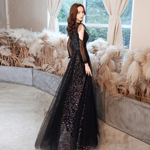 旗舰店天猫黑色宴会艺考晚礼服高级感指挥年会主持人礼服女高端大气